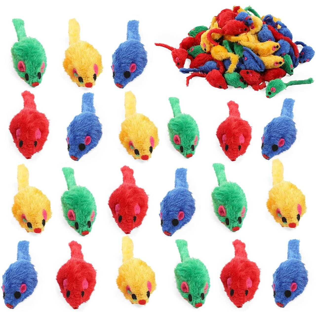 Okuna Outpost Cat Mice Toys, Colorful Mouse Rattles for Pets in 4 Colors (2 x 0.7 in, 60 Pieces)